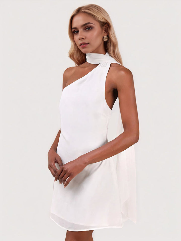 One-Shoulder Backless Sash Mini Dress