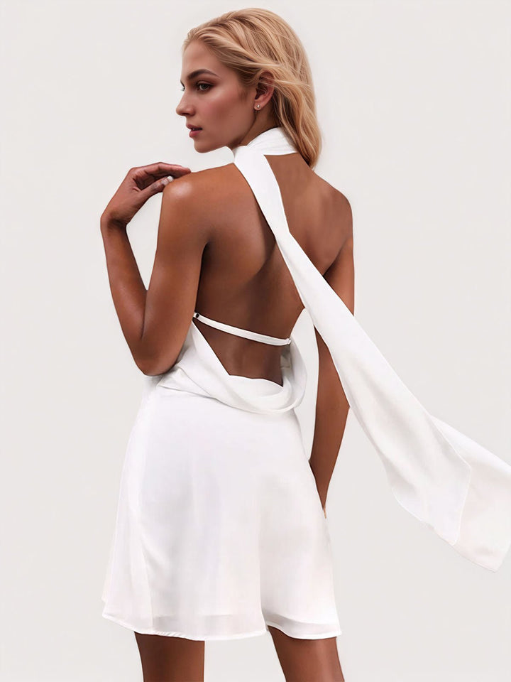 One-Shoulder Backless Sash Mini Dress