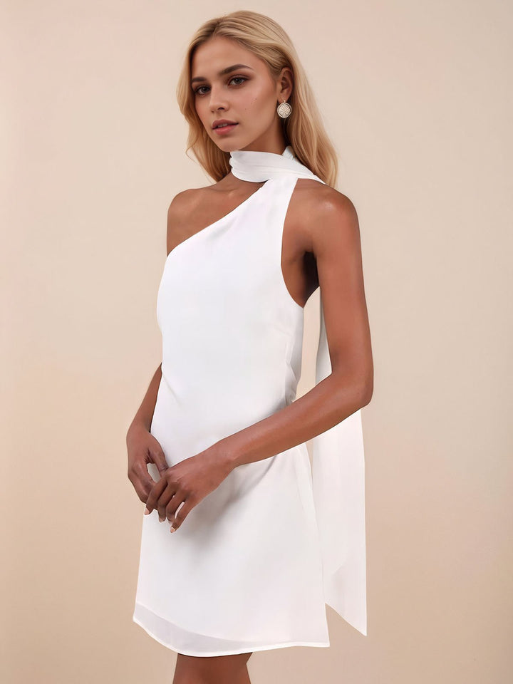 One-Shoulder Backless Sash Mini Dress