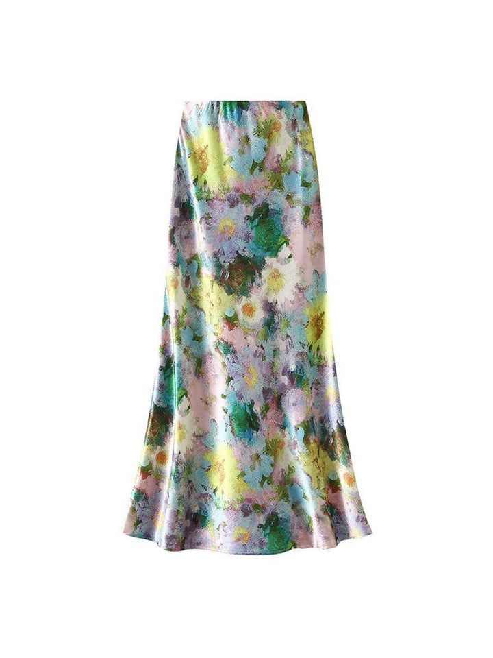 Pastel Floral Satin Midi Skirts