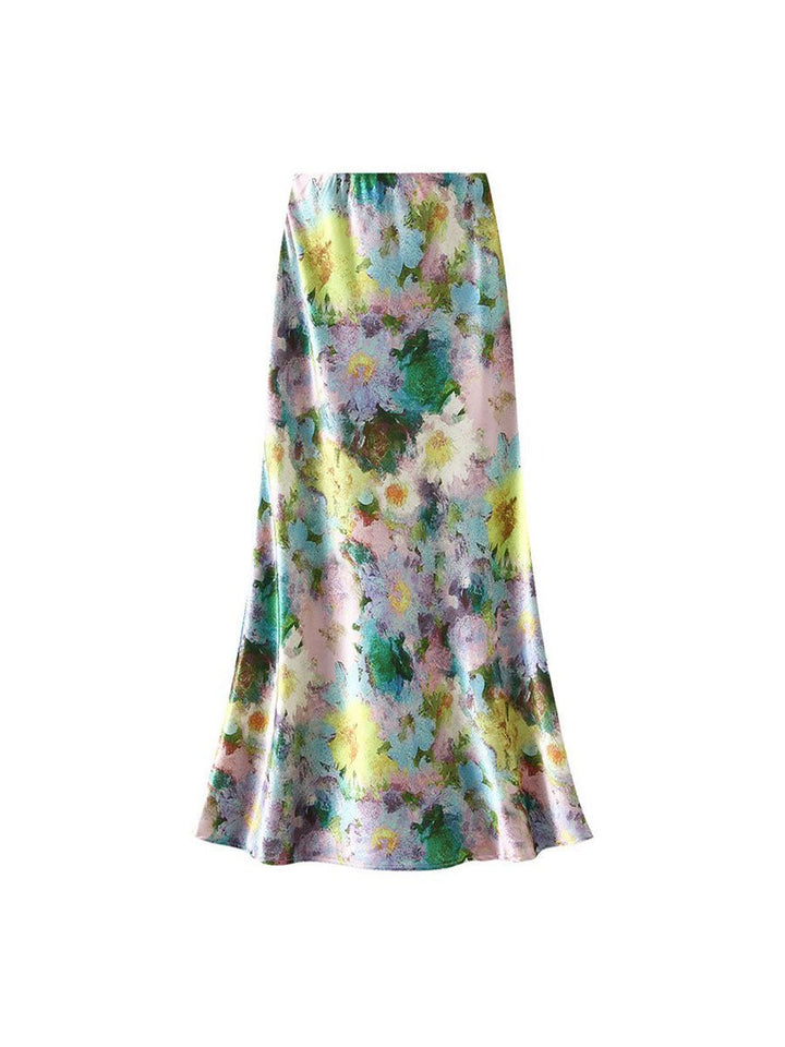 Pastel Floral Satin Midi Skirts