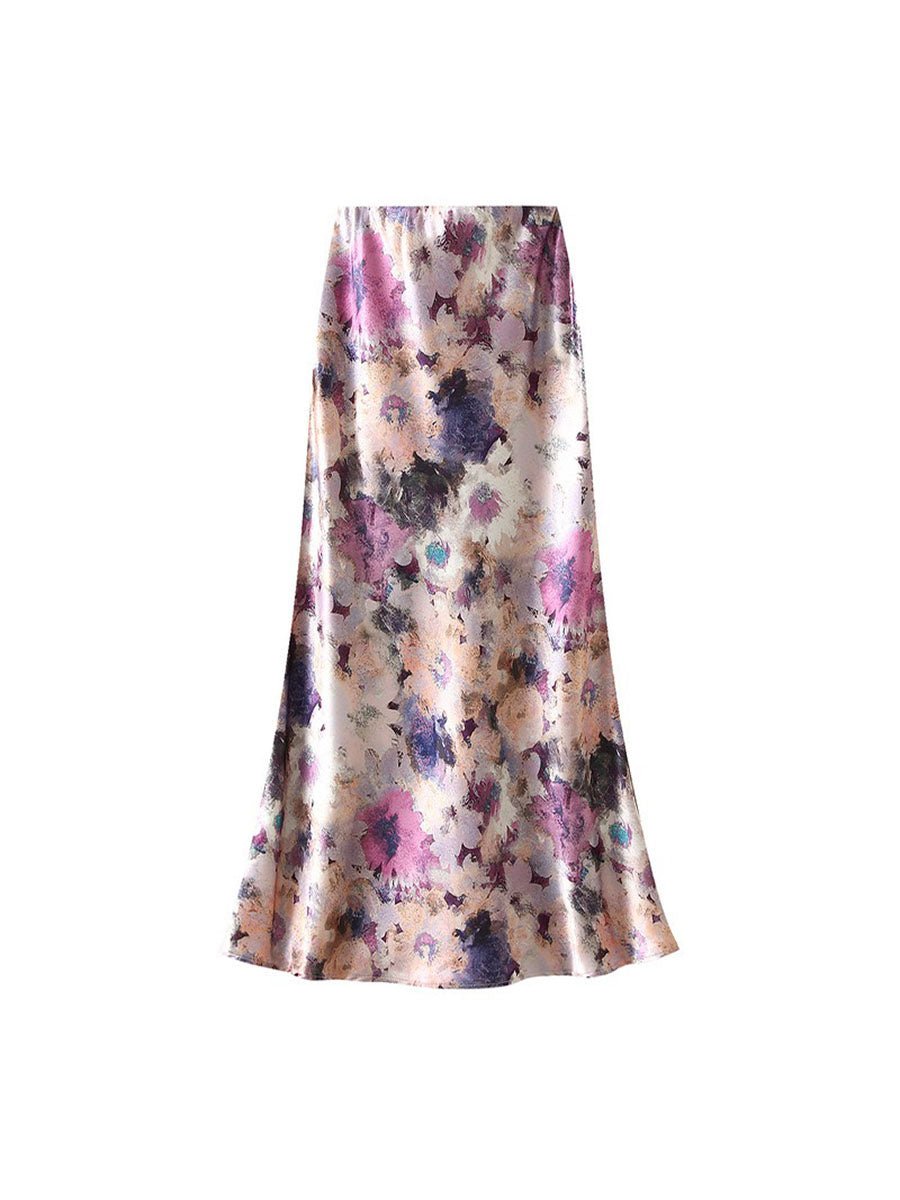 Pastel Floral Satin Midi Skirts