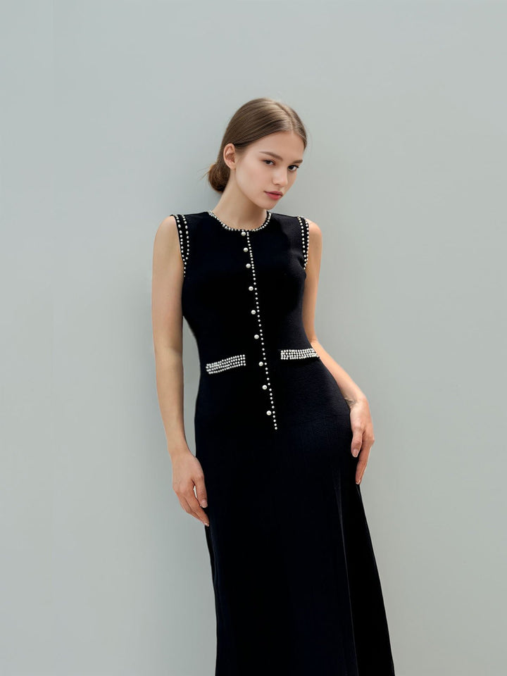 Pearl Decoration Pleated Knit Dress