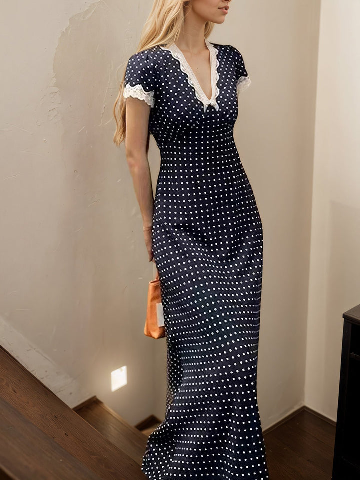 Polka Dot Lace-Trim Dress
