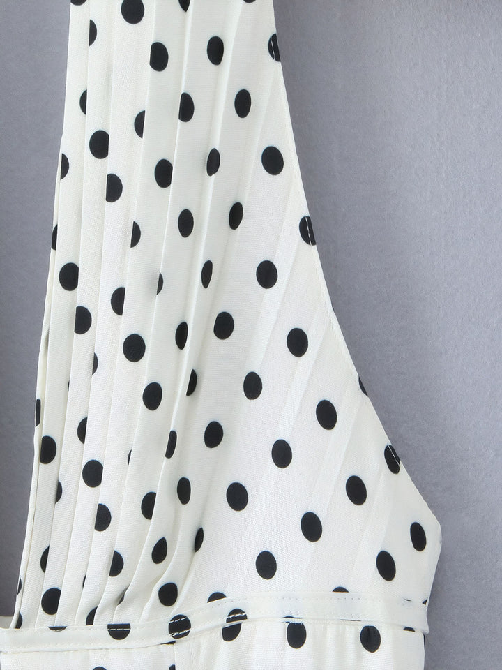 Polka Dot Lace-Up Backless Dress