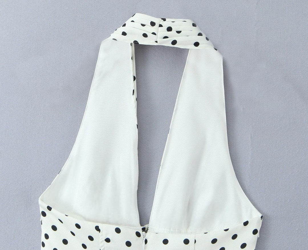 Polka Dot Lace-Up Backless Dress