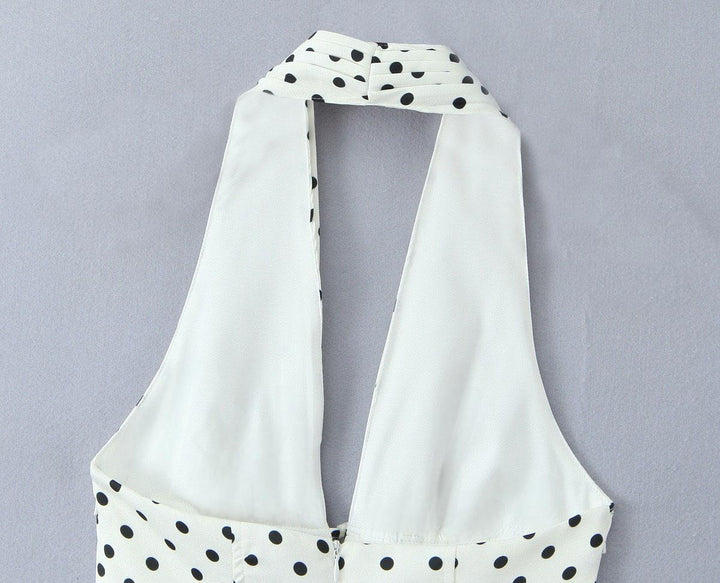 Polka Dot Lace-Up Backless Dress