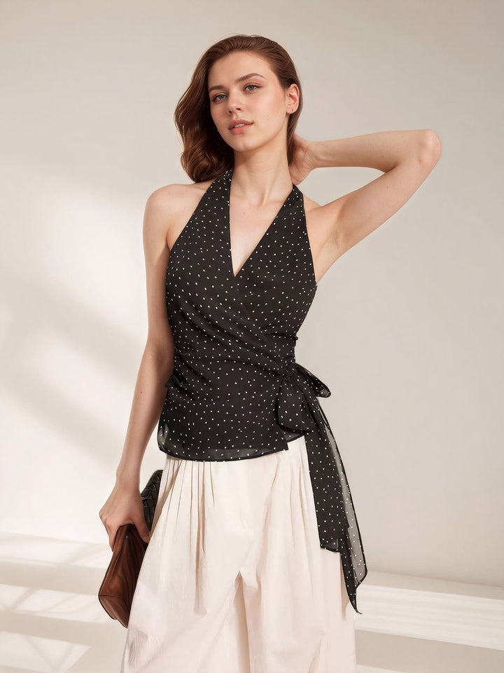 Polka Dot Print Pleated Top