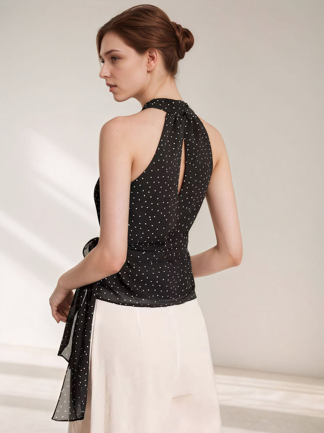 Polka Dot Print Pleated Top