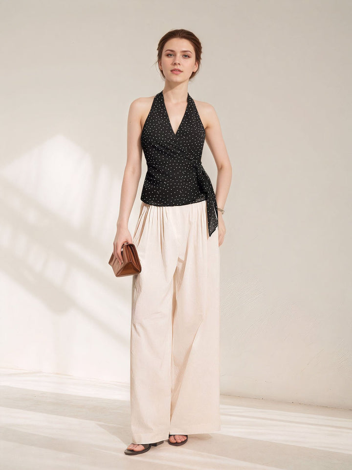 Polka Dot Print Pleated Top
