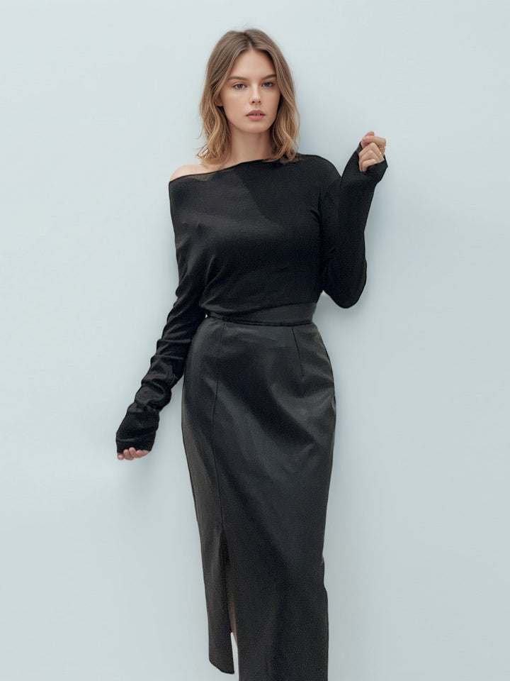 PU Leather Slit Skirt