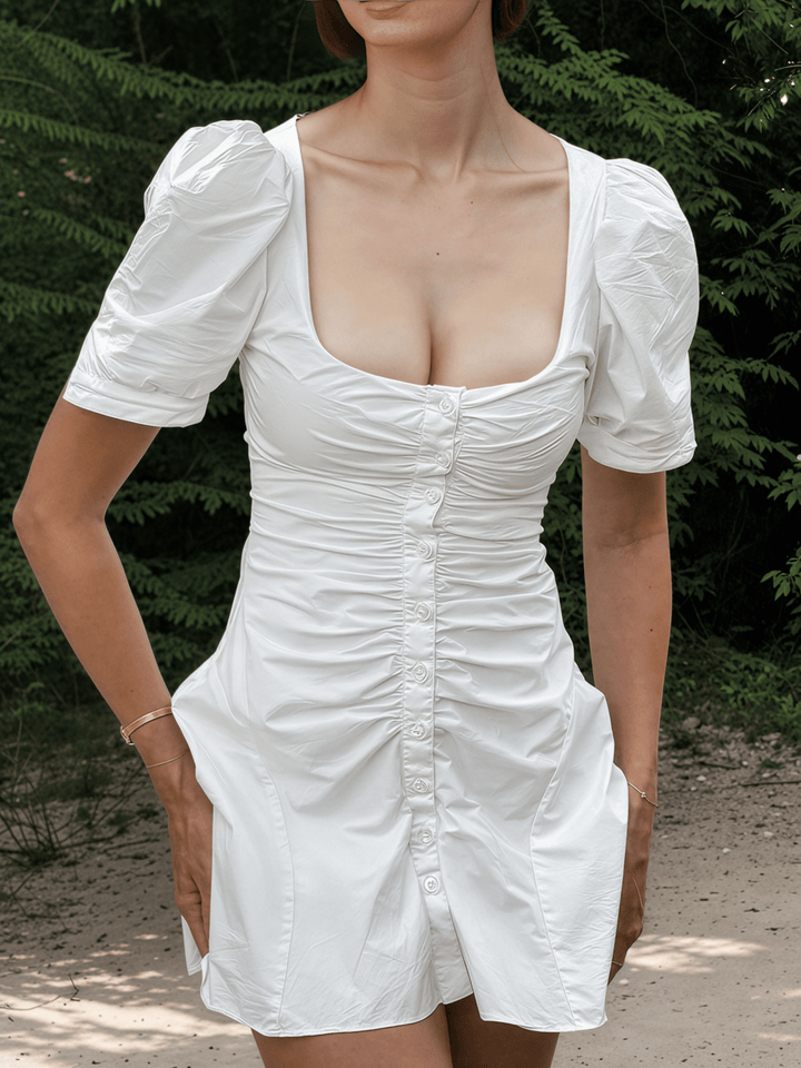 Puff Sleeve Short Shirt Dress