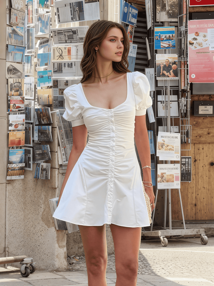 Puff Sleeve Short Shirt Dress