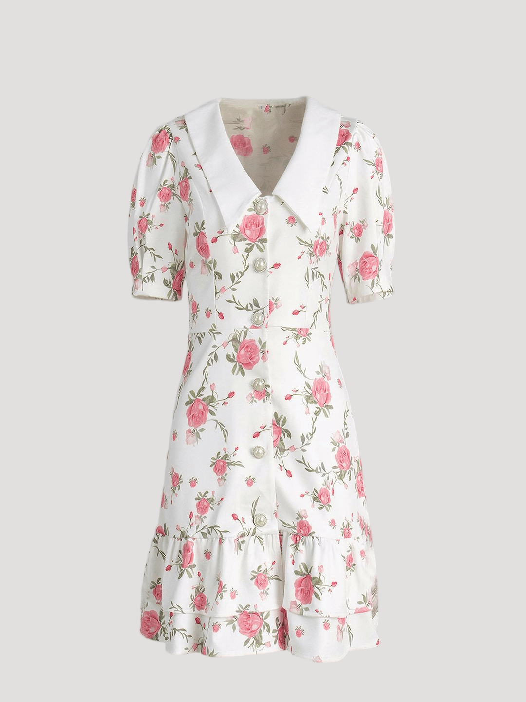 Puff Sleeve Single Breasted Mini Dress