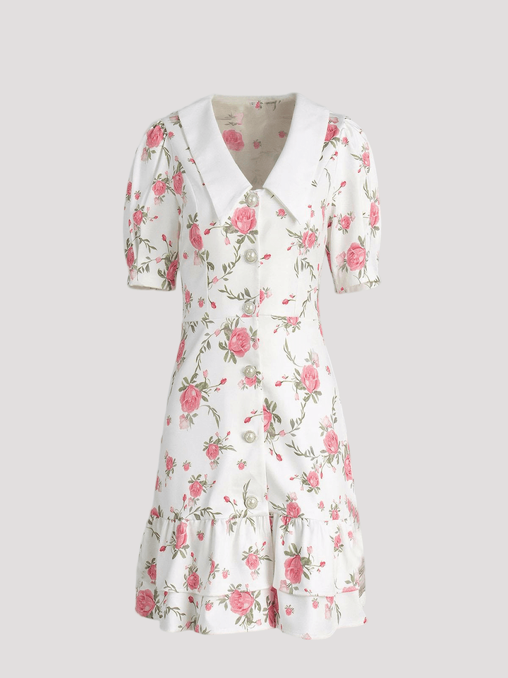 Puff Sleeve Single Breasted Mini Dress