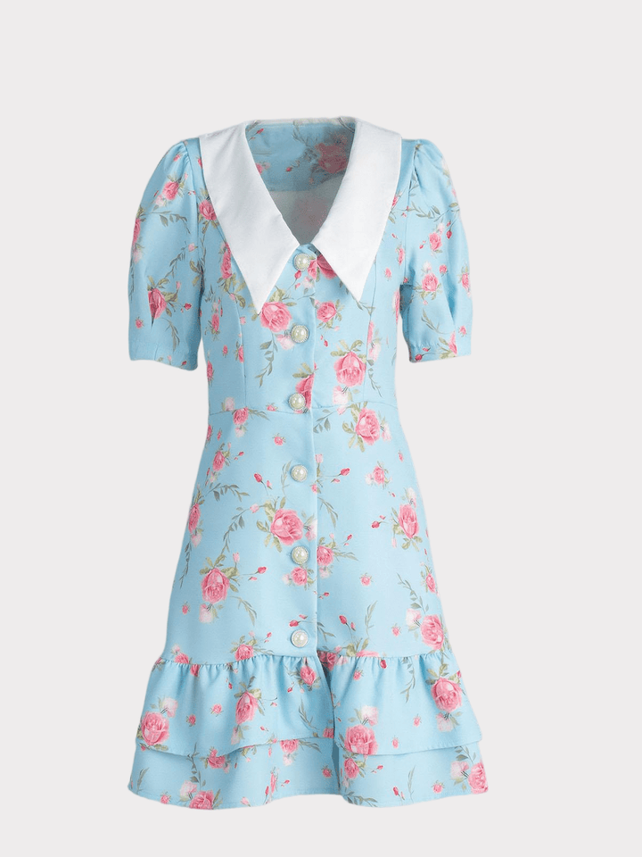 Puff Sleeve Single Breasted Mini Dress