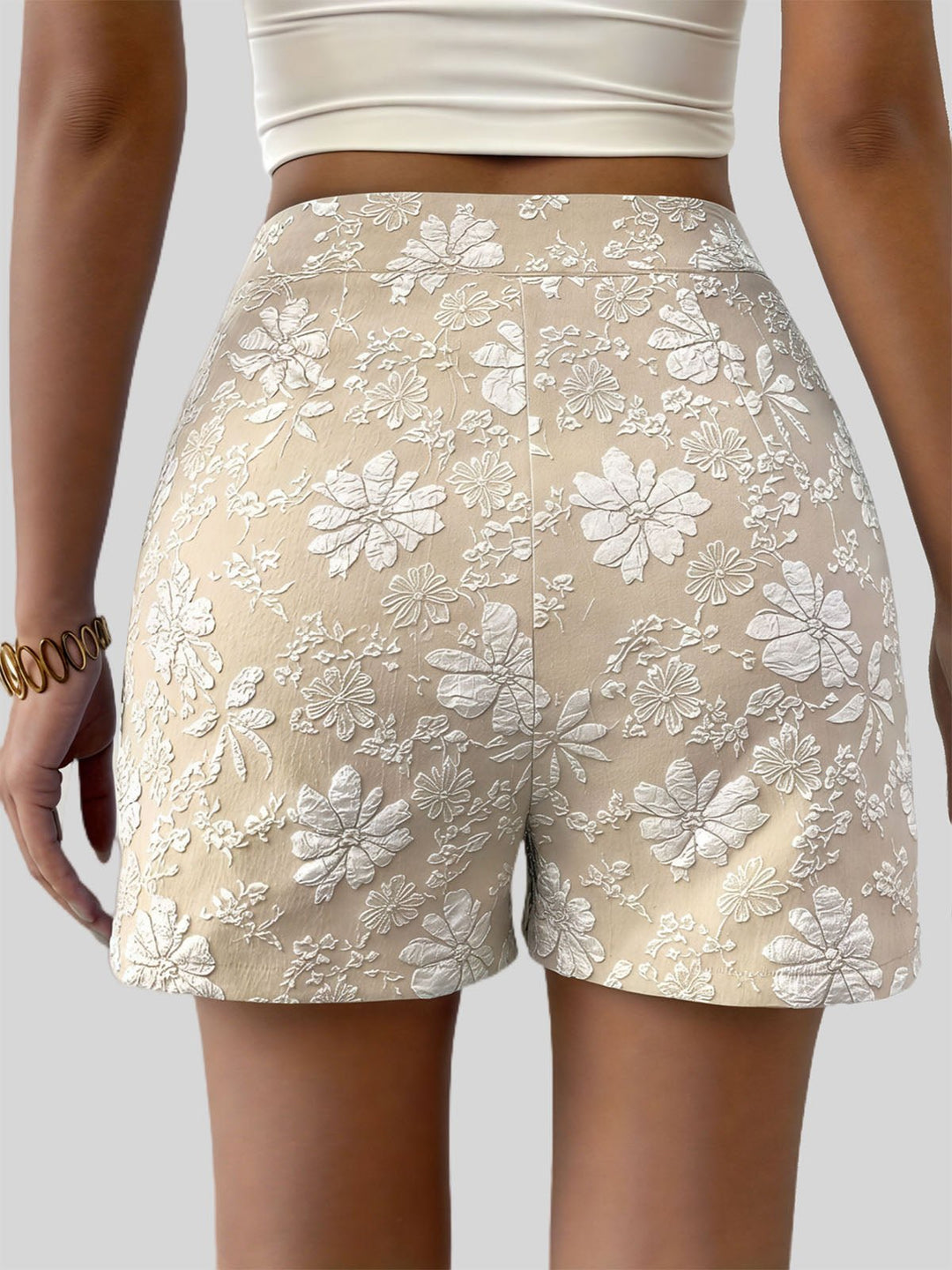 Pure Color Floral Embroidery Shorts
