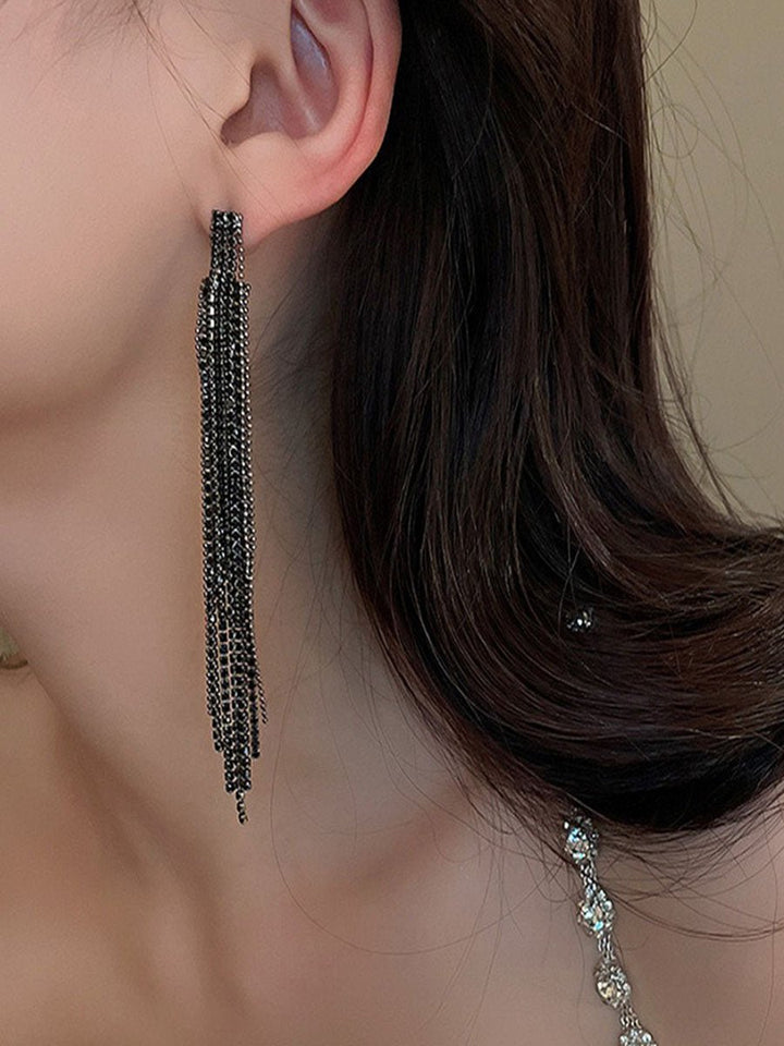 Rhinestone Long Fringe Dangle Earrings
