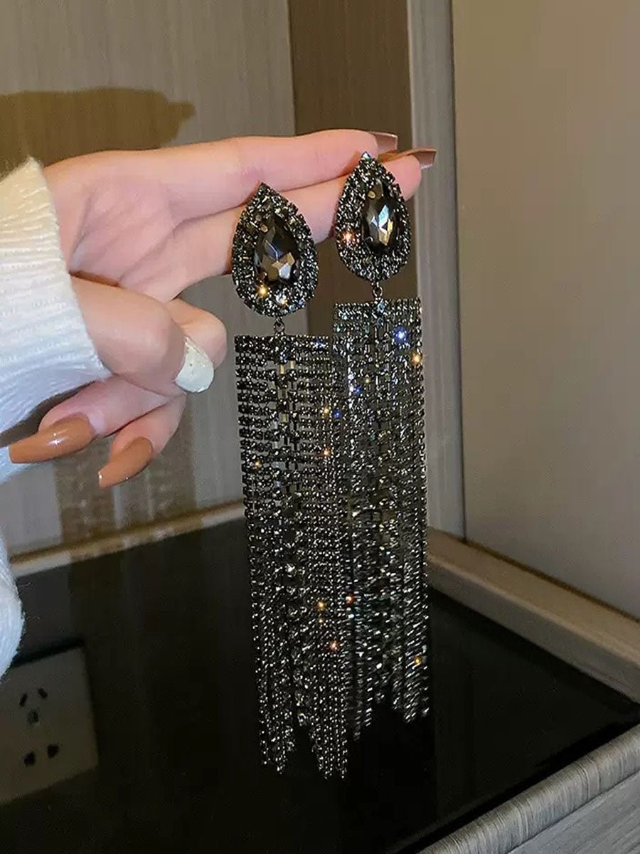Rhinestone Long Tassel Earring