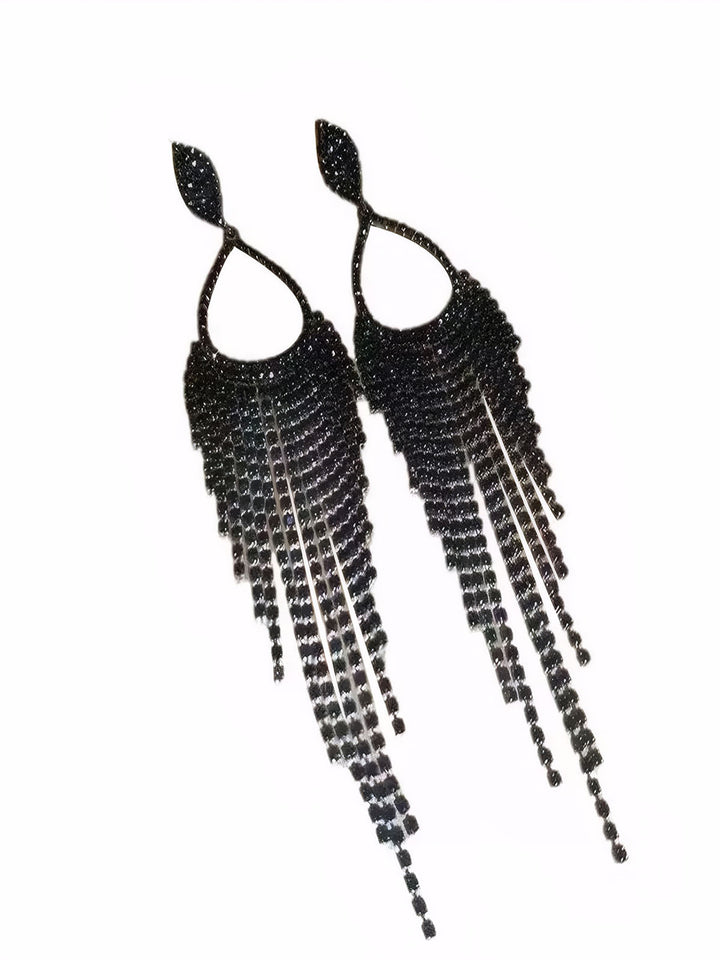 Rhinestone Long Tassel Earring