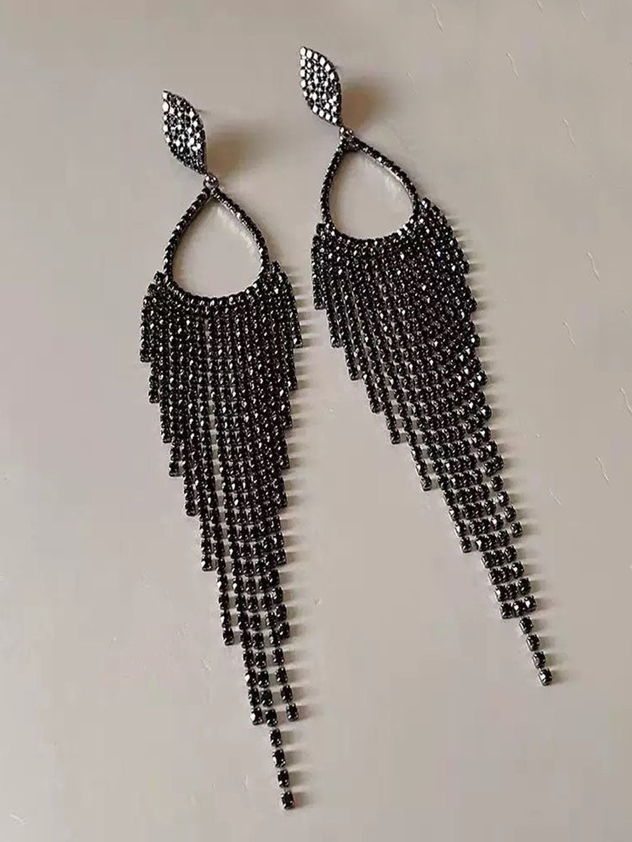 Rhinestone Long Tassel Earring