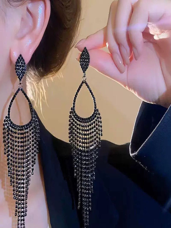 Rhinestone Long Tassel Earring