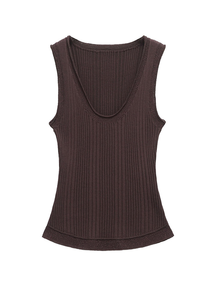 Ribbed V-neck Knit Top