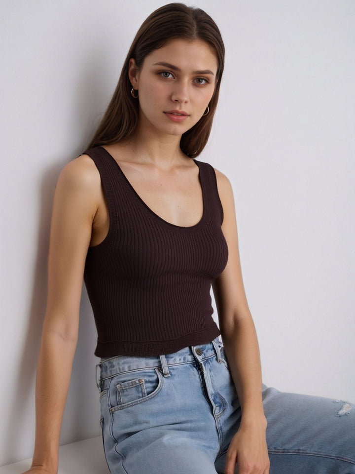 Ribbed V-neck Knit Top
