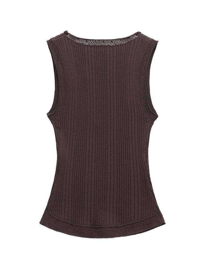 Ribbed V-neck Knit Top