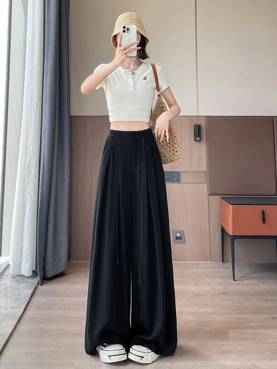 Shirring Lace-up Loose Pants