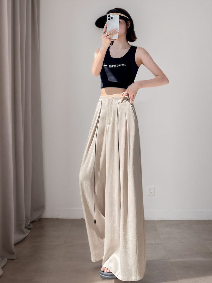 Shirring Lace-up Loose Pants