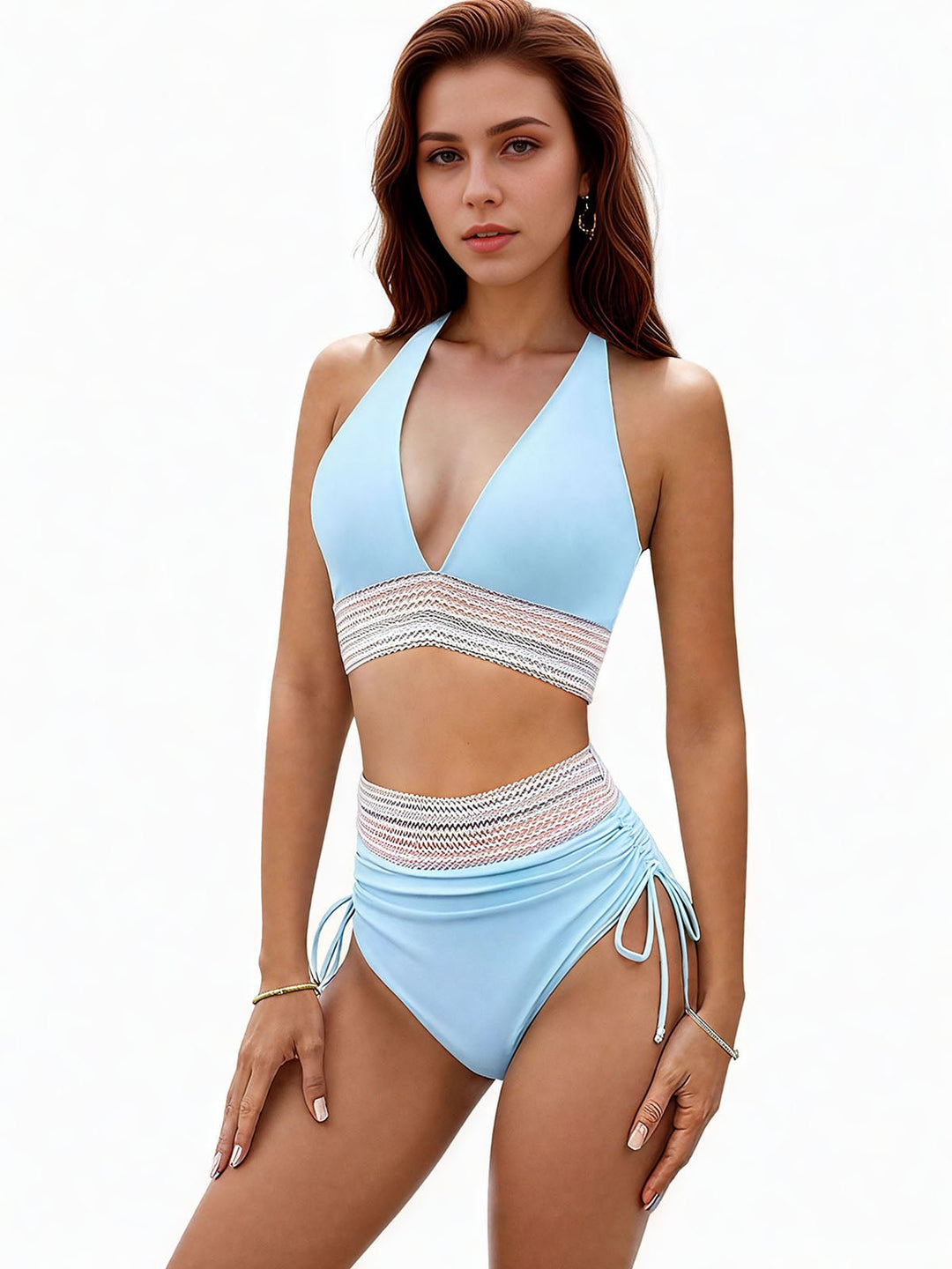 Solid Color Drawstring Bikini Set