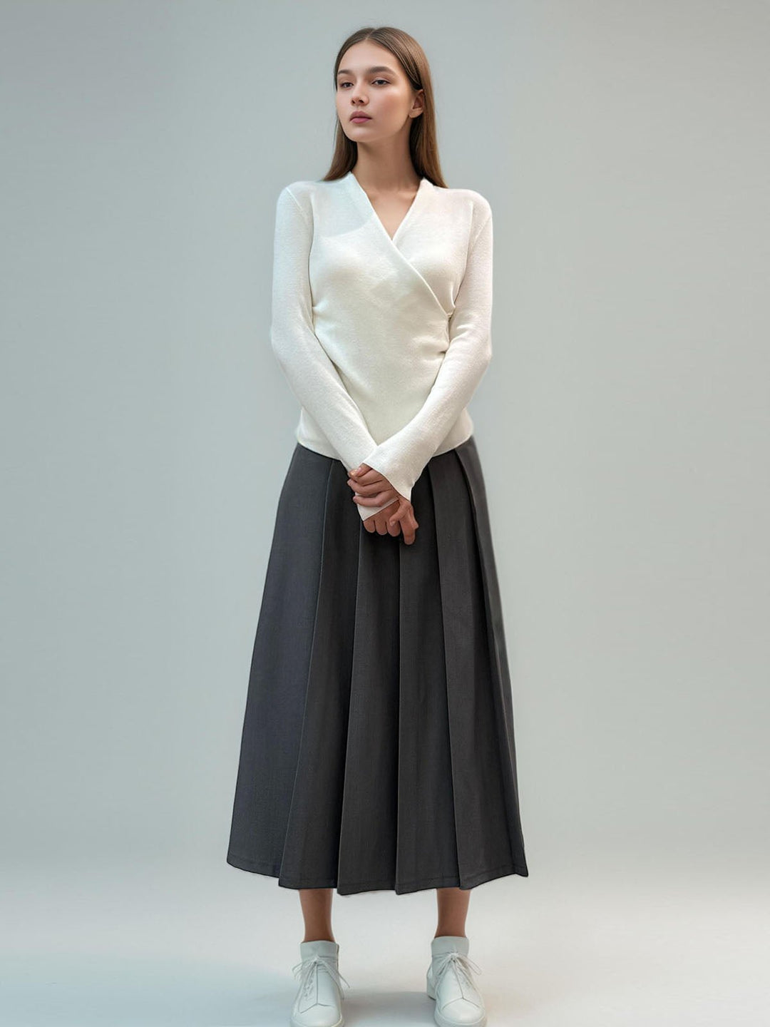Solid Color Pleated Skirt