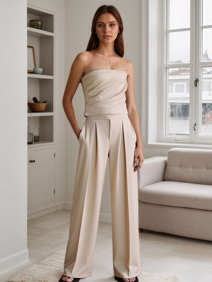 Solid Front Zipper Straight Pants