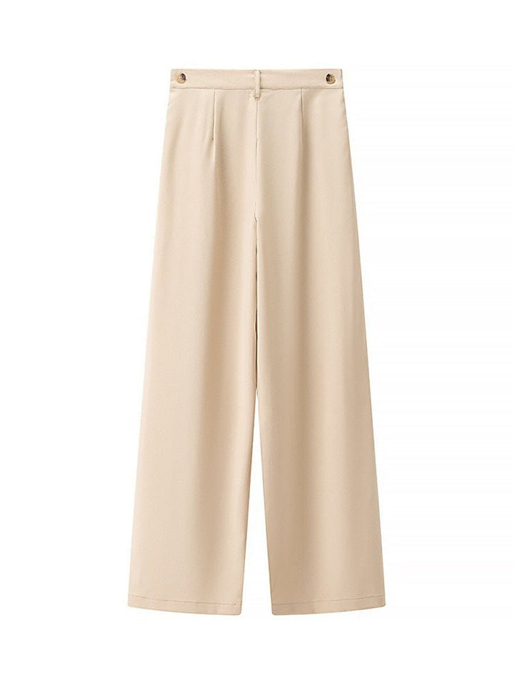 Solid Front Zipper Straight Pants