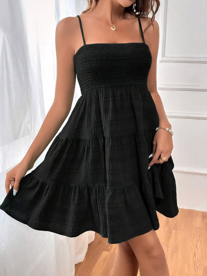 Solid Ruffle Hem Short Dress