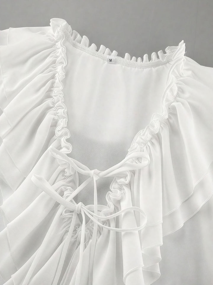Solid Ruffles Full Sleeve Chiffon Shirt