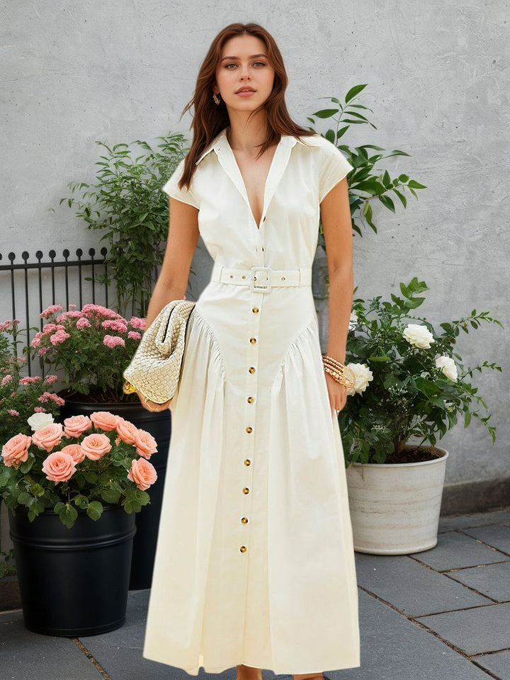 Solid Slim Spliced Belt Dress