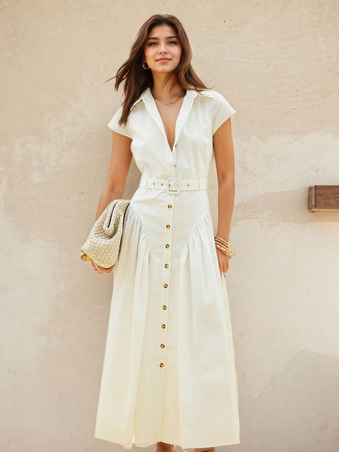 Solid Slim Spliced Belt Dress