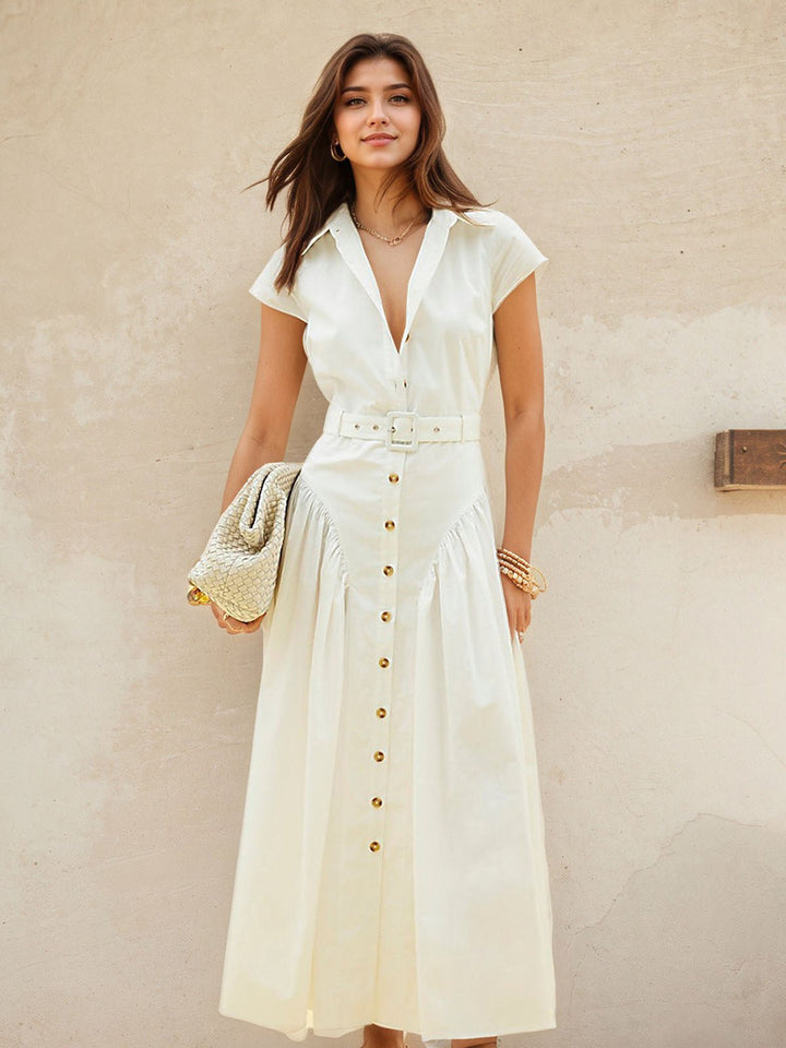 Solid Slim Spliced Belt Dress