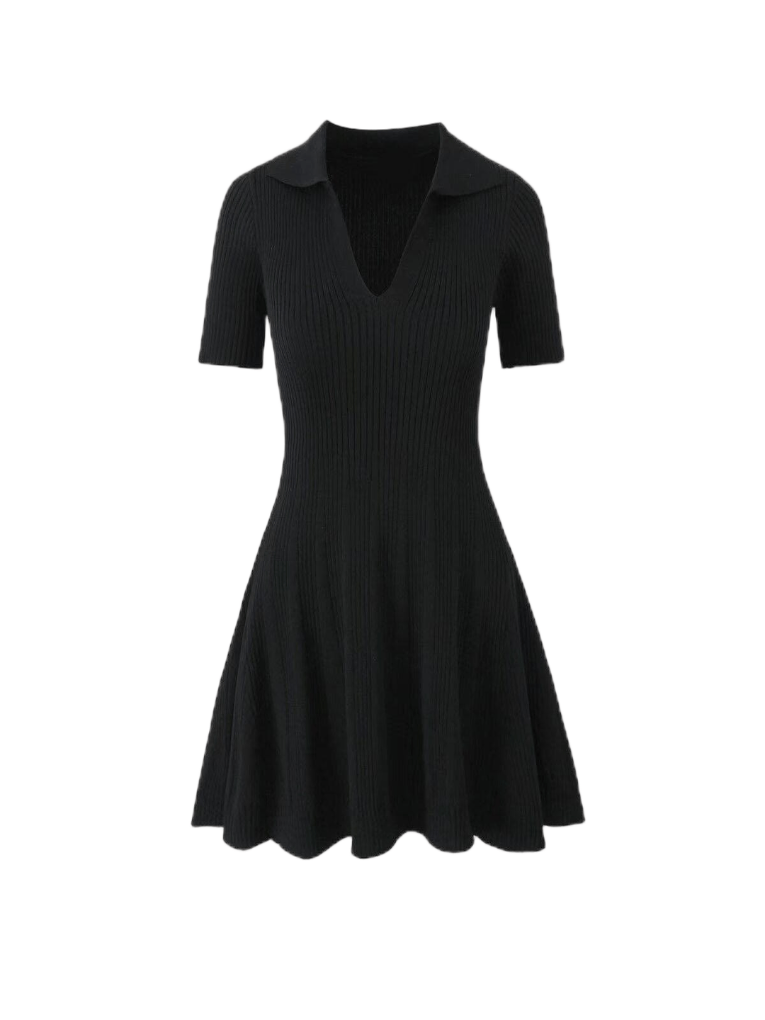 Solid V-neck Knit Dress