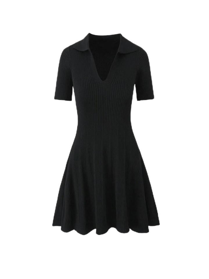 Solid V-neck Knit Dress