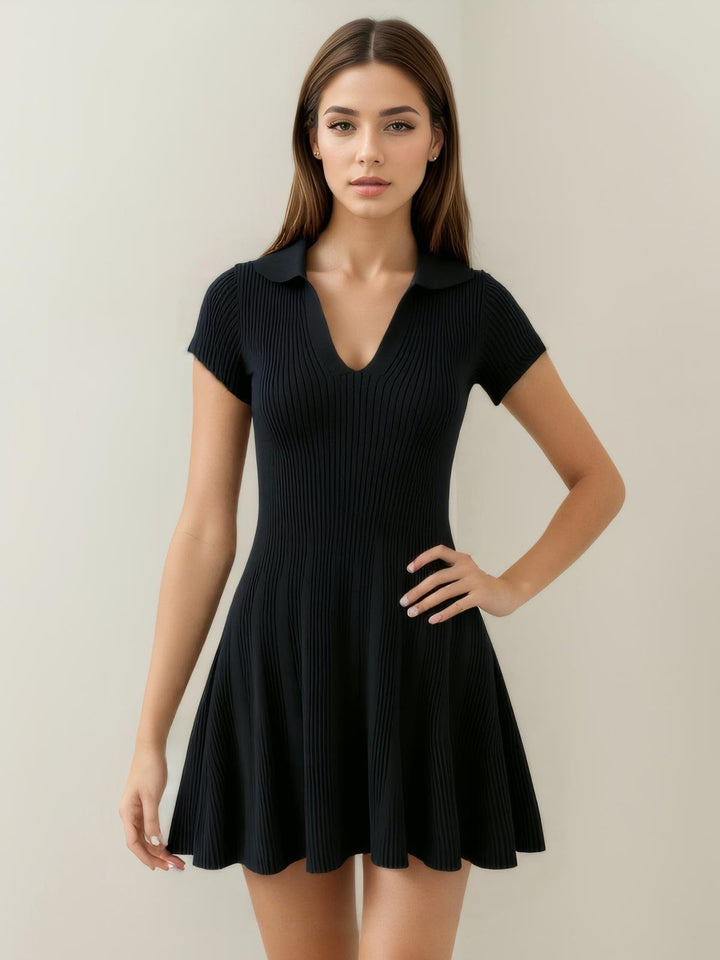 Solid V-neck Knit Dress