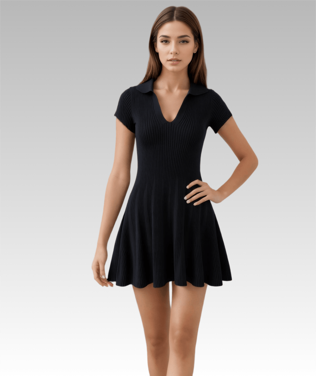 Solid V-neck Knit Dress