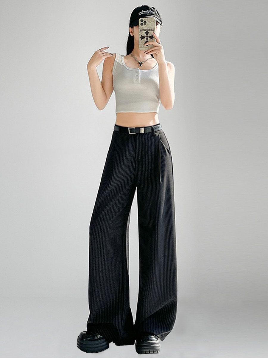 Solid Wide Leg Pants Without Belt