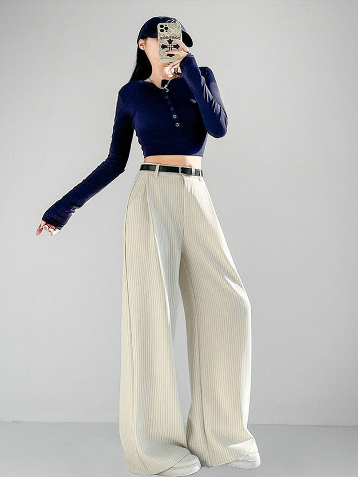 Solid Wide Leg Pants Without Belt