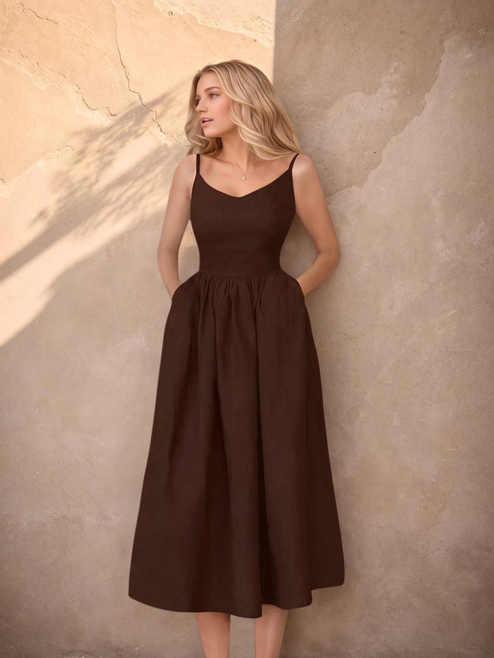 Spaghetti Straps Backless Midi Dresses