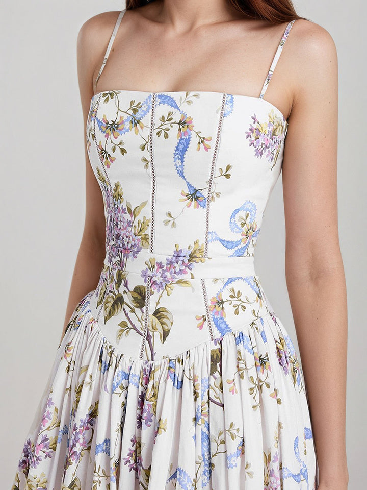 Spaghetti Straps Floral Print Dress