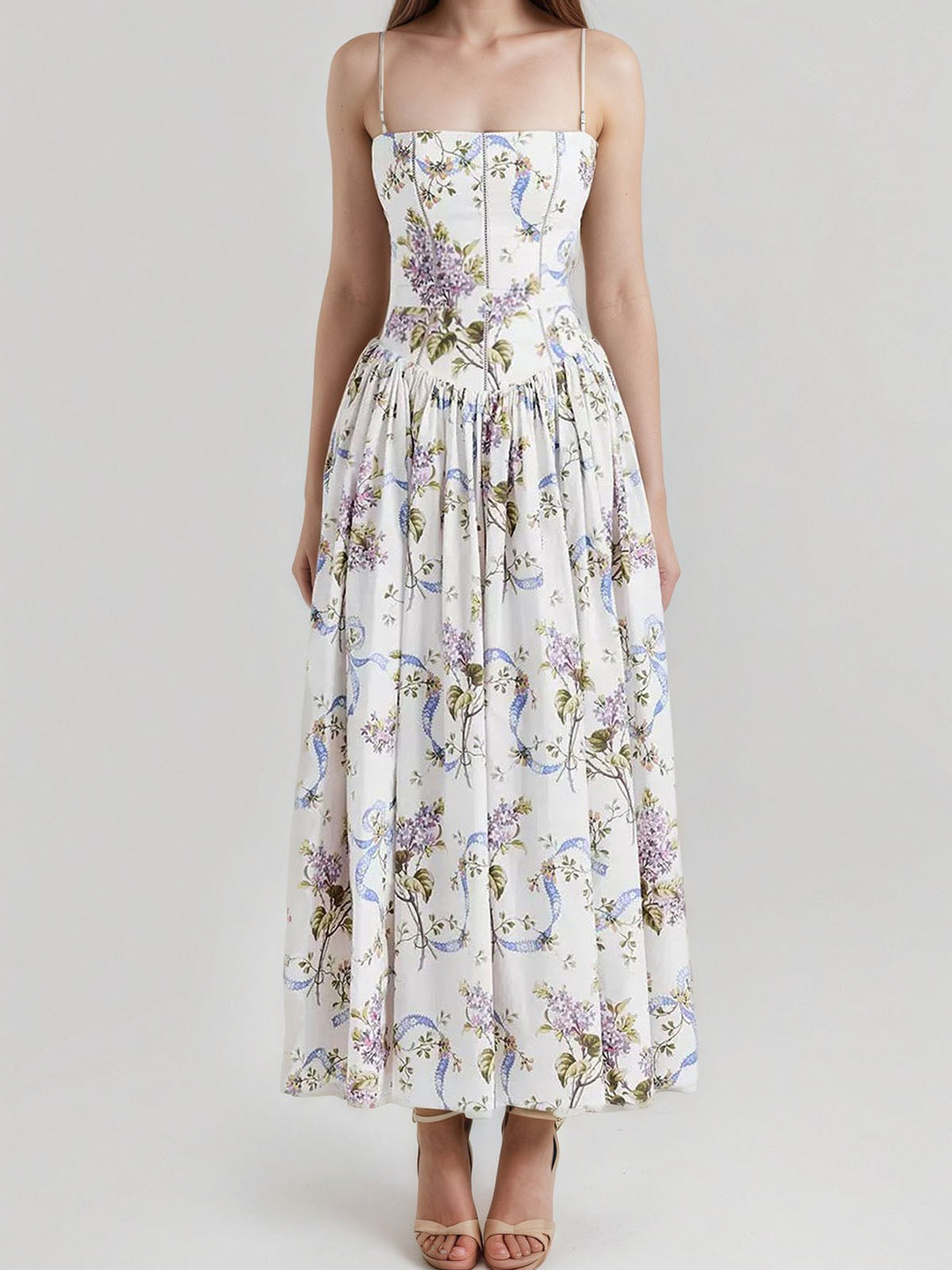 Spaghetti Straps Floral Print Dress
