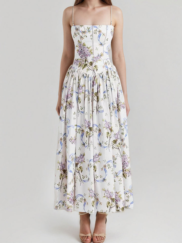 Spaghetti Straps Floral Print Dress